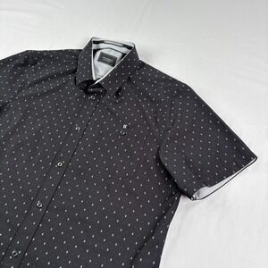 7 Diamonds Shirt Mens Large Black Button Up 4 Way Stretch Performance Argyle